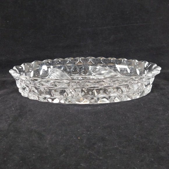 Fostoria American Clear 3-Part Dish Divided Oval Relish Candy Nut Cube Motif Vtg - Picture 4 of 8